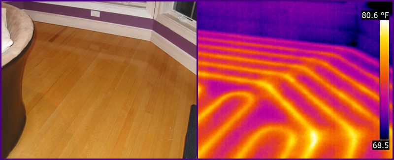 Photos of In Floor Radiant Heating Pipes With Normal and Infrared Cameras